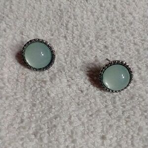 Blue button post earrings no backs need cleaning